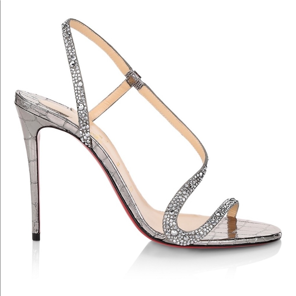 Christian Louboutin Rosalie Strass 100 Metallic Leather Sandals 6,5